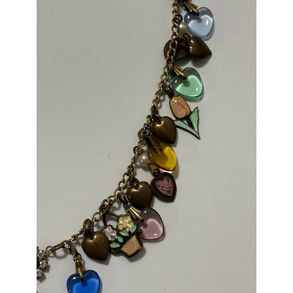 VIntage Glass Works Studio Whimsical Heart Charms Necklace Enamel & Molded Glass - Picture 9 of 11